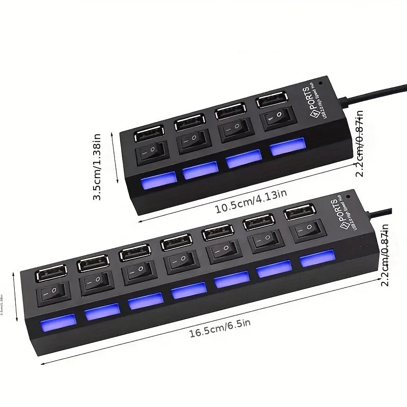 High Speed 4/7 Ports USB HUB 2.0 Adapter Expander Multi USB Splitter Multiple Extender with LED