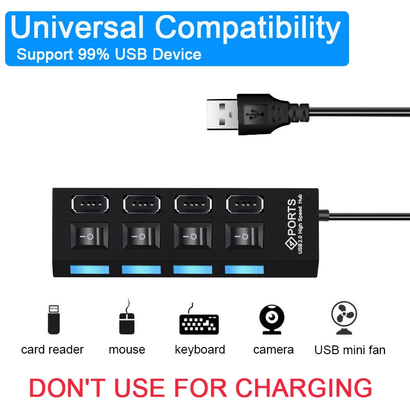 High Speed 4/7 Ports USB HUB 2.0 Adapter Expander Multi USB Splitter Multiple Extender with LED