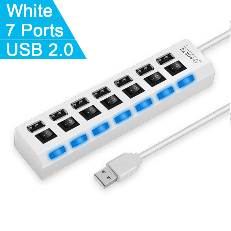 High Speed 4/7 Ports USB HUB 2.0 Adapter Expander Multi USB Splitter Multiple Extender with LED