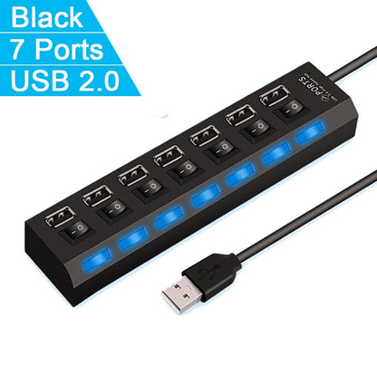 High Speed 4/7 Ports USB HUB 2.0 Adapter Expander Multi USB Splitter Multiple Extender with LED